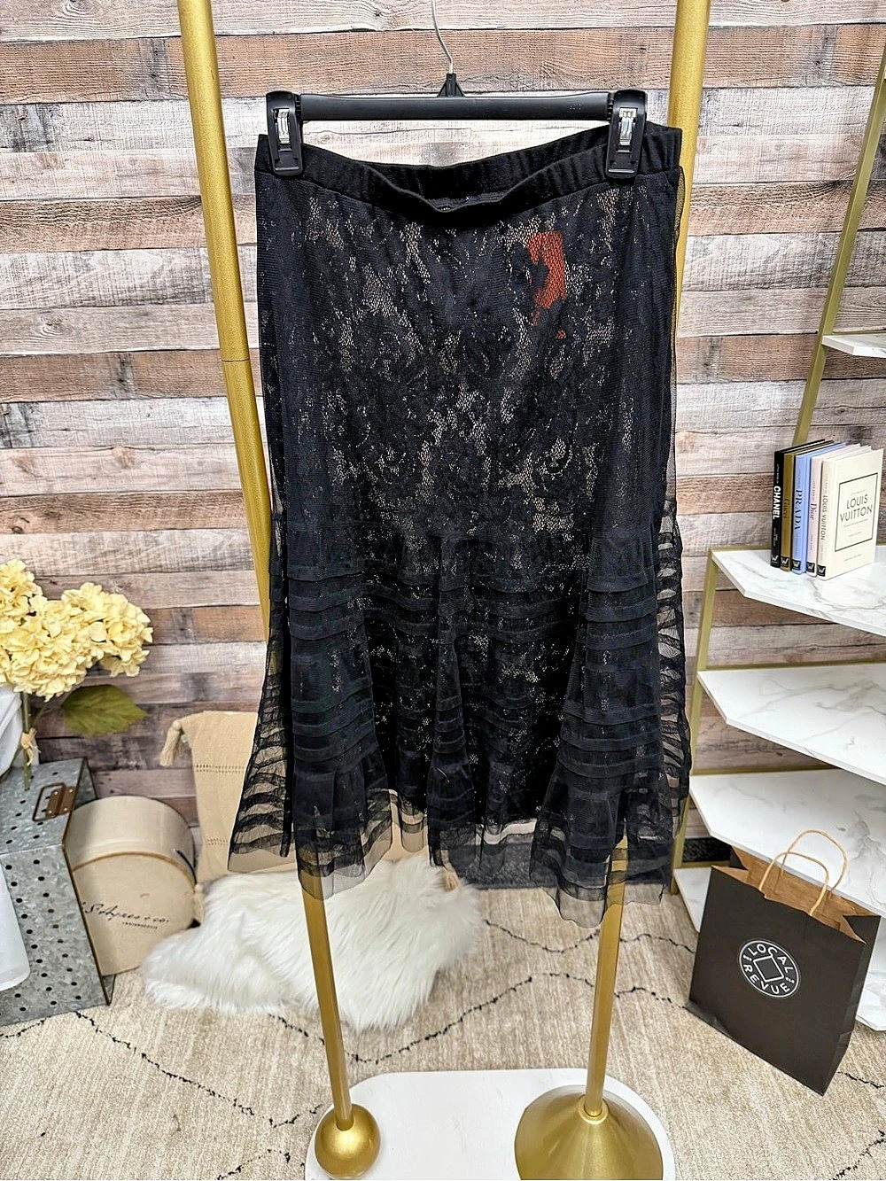 No Label Black Lace Double Layer Midi Skirt